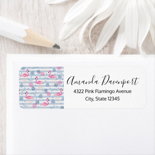 Whimsical Flamingo & Pineapple Pattern Etiket (Insitu)