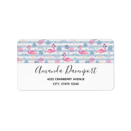 Whimsical Flamingo & Pineapple Pattern Etiket