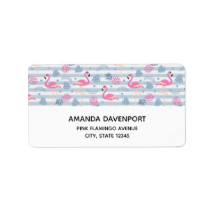 Whimsical Flamingo & Pineapple Pattern Etiket