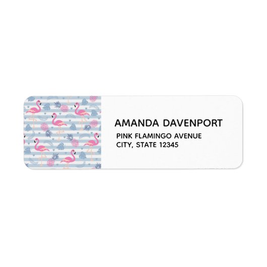 Whimsical Flamingo & Pineapple Pattern Etiket (Voorkant)