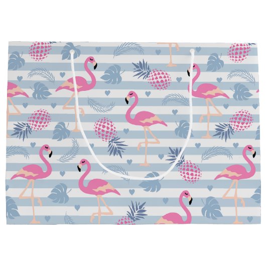 Whimsical Flamingo & Pineapple Pattern Groot Cadeauzakje (Achterkant)