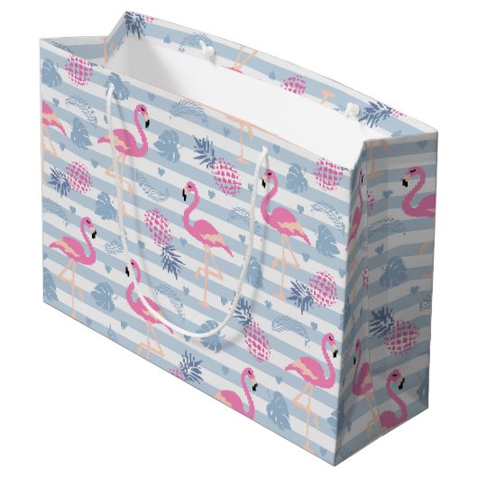 Whimsical Flamingo & Pineapple Pattern Groot Cadeauzakje (Achterkant Gekanteld)