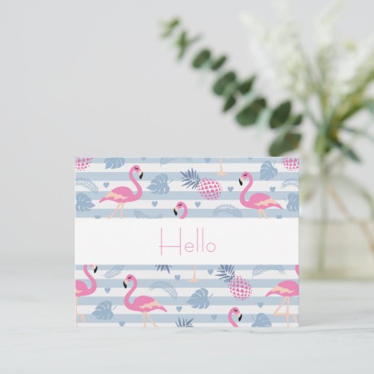 Whimsical Flamingo & Pineapple Pattern Hallo Briefkaart (Staand voorkant)