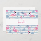 Whimsical Flamingo & Pineapple Pattern Hallo Briefkaart (Voorkant / Achterkant)