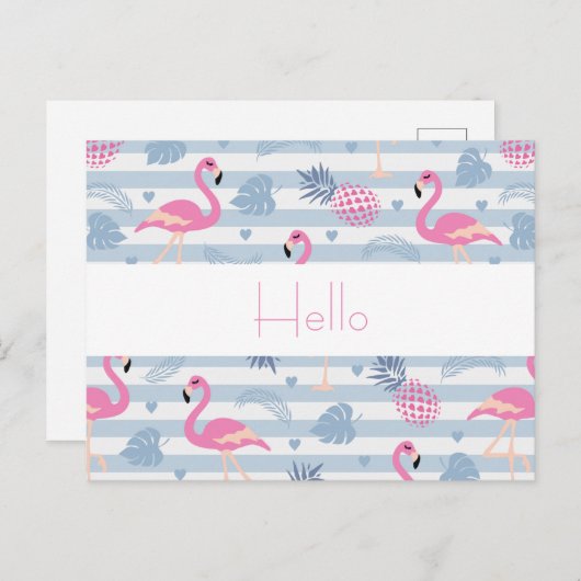 Whimsical Flamingo & Pineapple Pattern Hallo Briefkaart (Voorkant / Achterkant)