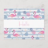 Whimsical Flamingo & Pineapple Pattern Hallo Briefkaart (Voorkant)
