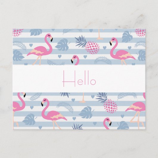 Whimsical Flamingo & Pineapple Pattern Hallo Briefkaart (Voorkant)
