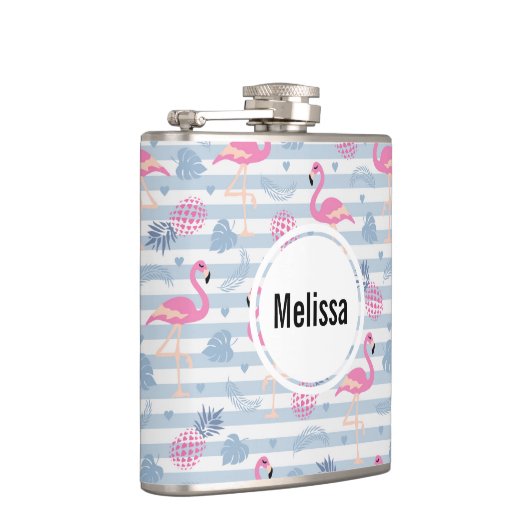 Whimsical Flamingo & Pineapple Pattern Heupfles (Rechts)