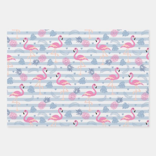 Whimsical Flamingo & Pineapple Pattern Inpakpapier Vel (Voorkant 3)