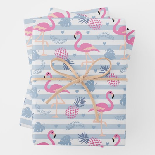 Whimsical Flamingo & Pineapple Pattern Inpakpapier Vel (In situ)