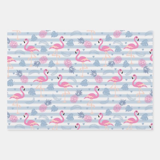 Whimsical Flamingo & Pineapple Pattern Inpakpapier Vel (Voorkant)