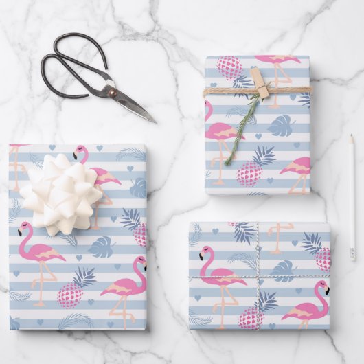 Whimsical Flamingo & Pineapple Pattern Inpakpapier Vel (Voorkant)