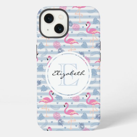 Whimsical Flamingo & Pineapple Pattern iPhone Hoesje (Achterkant)