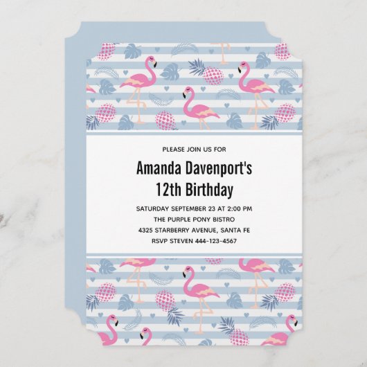 Whimsical Flamingo & Pineapple Pattern Kaart (Voorkant / Achterkant)