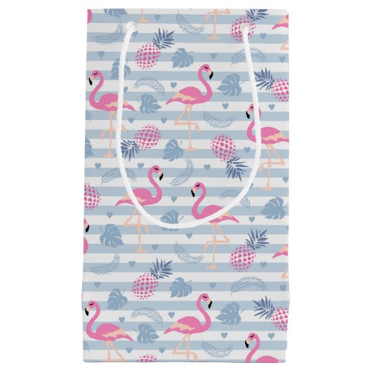 Whimsical Flamingo & Pineapple Pattern Klein Cadeauzakje (Voorkant)