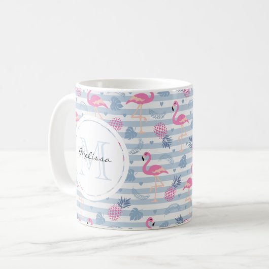 Whimsical Flamingo & Pineapple Pattern Koffiemok (Voorkant links)