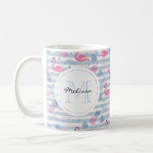 Whimsical Flamingo & Pineapple Pattern Koffiemok (Links)