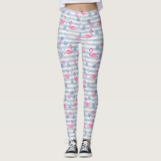 Whimsical Flamingo & Pineapple Pattern Leggings (Voorkant)