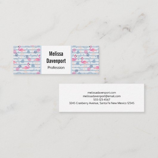 Whimsical Flamingo & Pineapple Pattern Mini Visitekaartje (Voorkant / Achterkant)