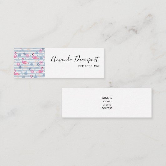 Whimsical Flamingo & Pineapple Pattern Mini Visitekaartje (Voorkant / Achterkant)