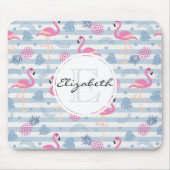 Whimsical Flamingo & Pineapple Pattern Monogram Muismat (Voorkant)