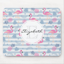 Whimsical Flamingo & Pineapple Pattern Monogram Muismat