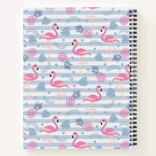 Whimsical Flamingo & Pineapple Pattern Monogram Notitieboek (Achterkant)