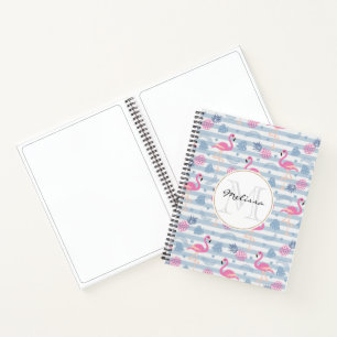 Whimsical Flamingo & Pineapple Pattern Monogram Notitieboek