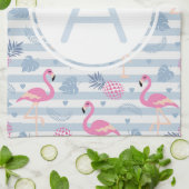 Whimsical Flamingo & Pineapple Pattern Monogram Theedoek (Gevouwen)