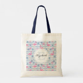 Whimsical Flamingo & Pineapple Pattern Monogram Tote Bag (Achterkant)
