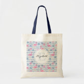 Whimsical Flamingo & Pineapple Pattern Monogram Tote Bag (Voorkant)