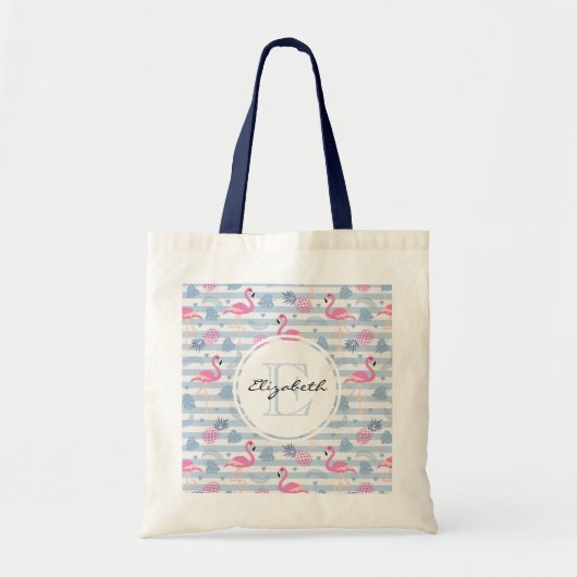 Whimsical Flamingo & Pineapple Pattern Monogram Tote Bag (Voorkant)