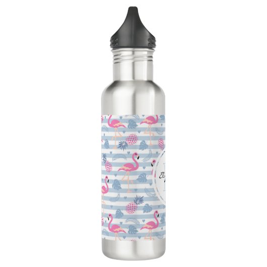 Whimsical Flamingo & Pineapple Pattern Monogram Waterfles (Links)