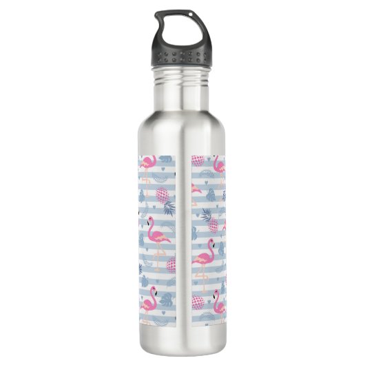 Whimsical Flamingo & Pineapple Pattern Monogram Waterfles (Achterkant)