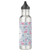 Whimsical Flamingo & Pineapple Pattern Monogram Waterfles (Rechts)