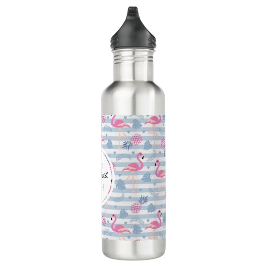 Whimsical Flamingo & Pineapple Pattern Monogram Waterfles (Rechts)