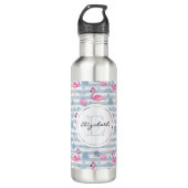 Whimsical Flamingo & Pineapple Pattern Monogram Waterfles (Voorkant)