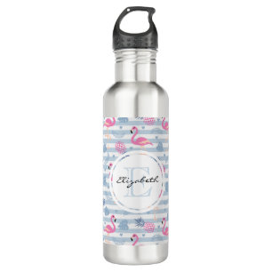 Whimsical Flamingo & Pineapple Pattern Monogram Waterfles