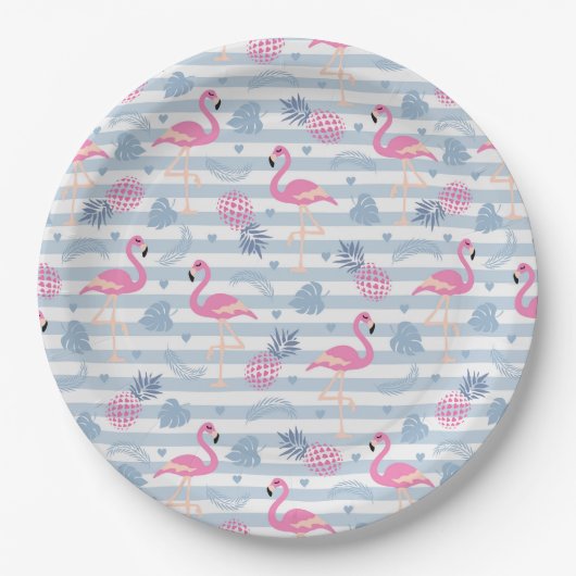 Whimsical Flamingo & Pineapple Pattern Papieren Bordje (Voorkant)