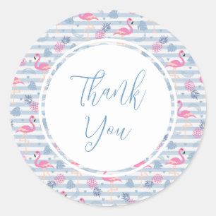 Whimsical Flamingo & Pineapple Pattern Ronde Sticker
