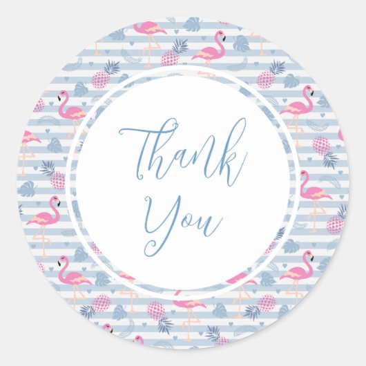 Whimsical Flamingo & Pineapple Pattern Ronde Sticker (Voorkant)