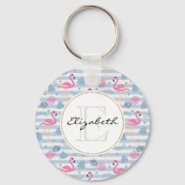 Whimsical Flamingo & Pineapple Pattern Sleutelhanger
