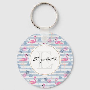 Whimsical Flamingo & Pineapple Pattern Sleutelhanger