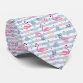 Whimsical Flamingo & Pineapple Pattern Stropdas