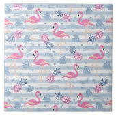 Whimsical Flamingo & Pineapple Pattern Tegeltje (Voorkant)