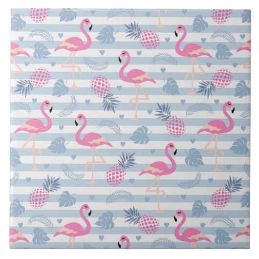 Whimsical Flamingo & Pineapple Pattern Tegeltje (Voorkant)