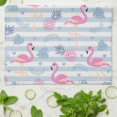 Whimsical Flamingo & Pineapple Pattern Theedoek (Gevouwen)