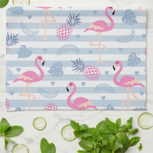 Whimsical Flamingo & Pineapple Pattern Theedoek (Gevouwen)