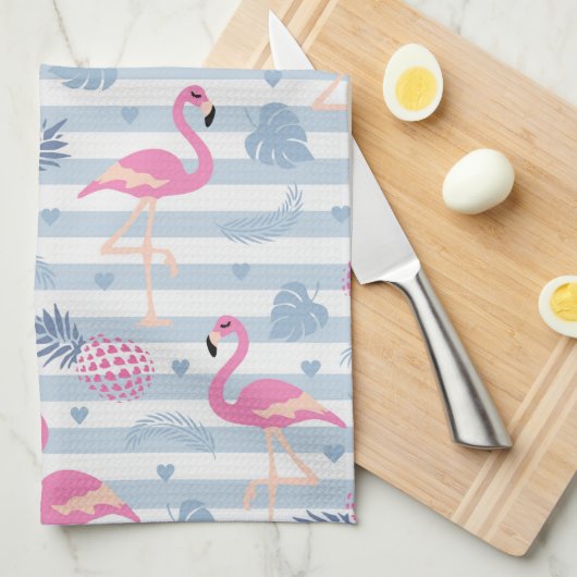 Whimsical Flamingo & Pineapple Pattern Theedoek (Quarter Fold)