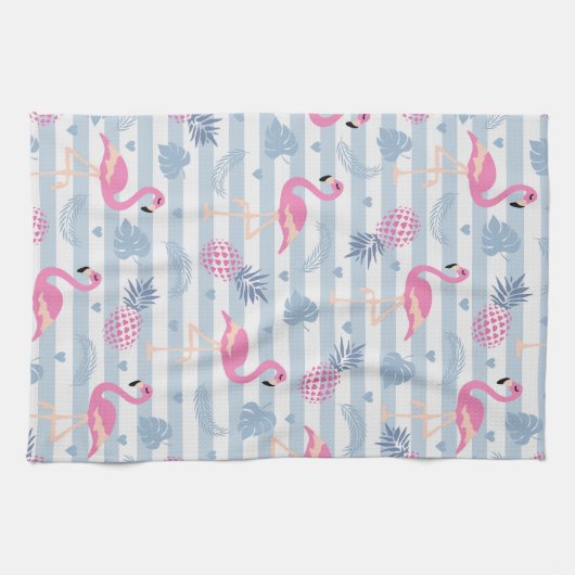 Whimsical Flamingo & Pineapple Pattern Theedoek (Horizontaal)
